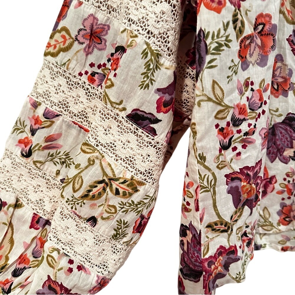 House of Harlow 1960 Peasant Floral Balloon Sleeve Blouse Women's‎ Large Cream - Picture 4 of 10